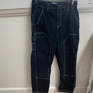 Girl’s Black Carpenter Pants with Contrast Stitching